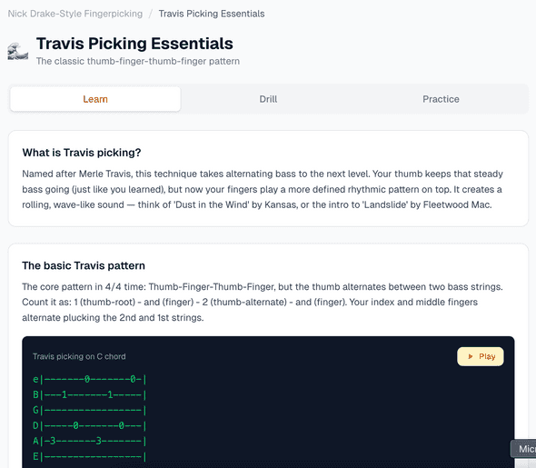 A generative fingerstyle guitar practice app with the user reviewed brief
